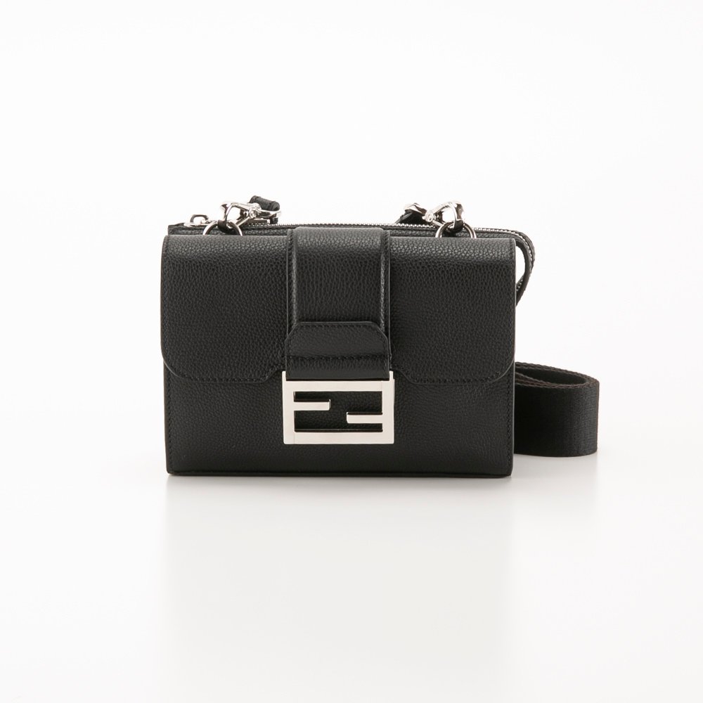 フェンディ FENDI ショルダーバッグ ダブルバゲット ブラックレザー