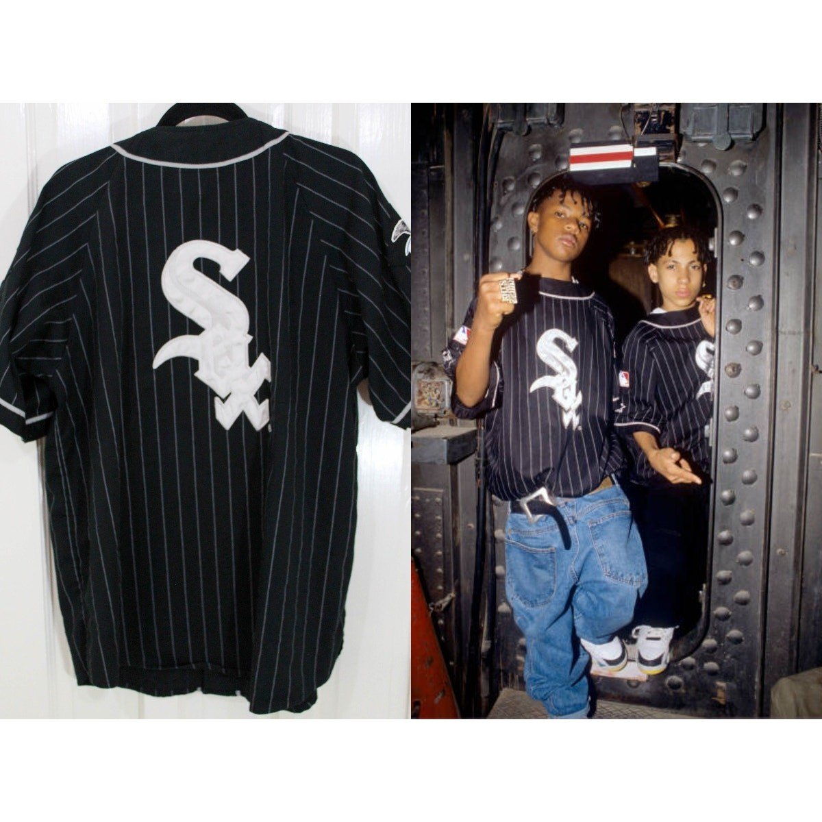 Chicago White Sox 90s STARTER Kris Kross jersey L black PINSTRIPE